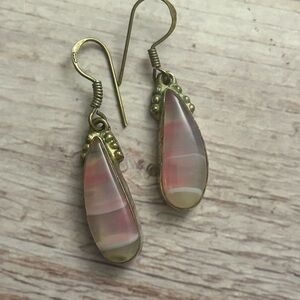 Vintage Sterling Silver Drop Earrings Pink & Purple Resin Teardrops E969
